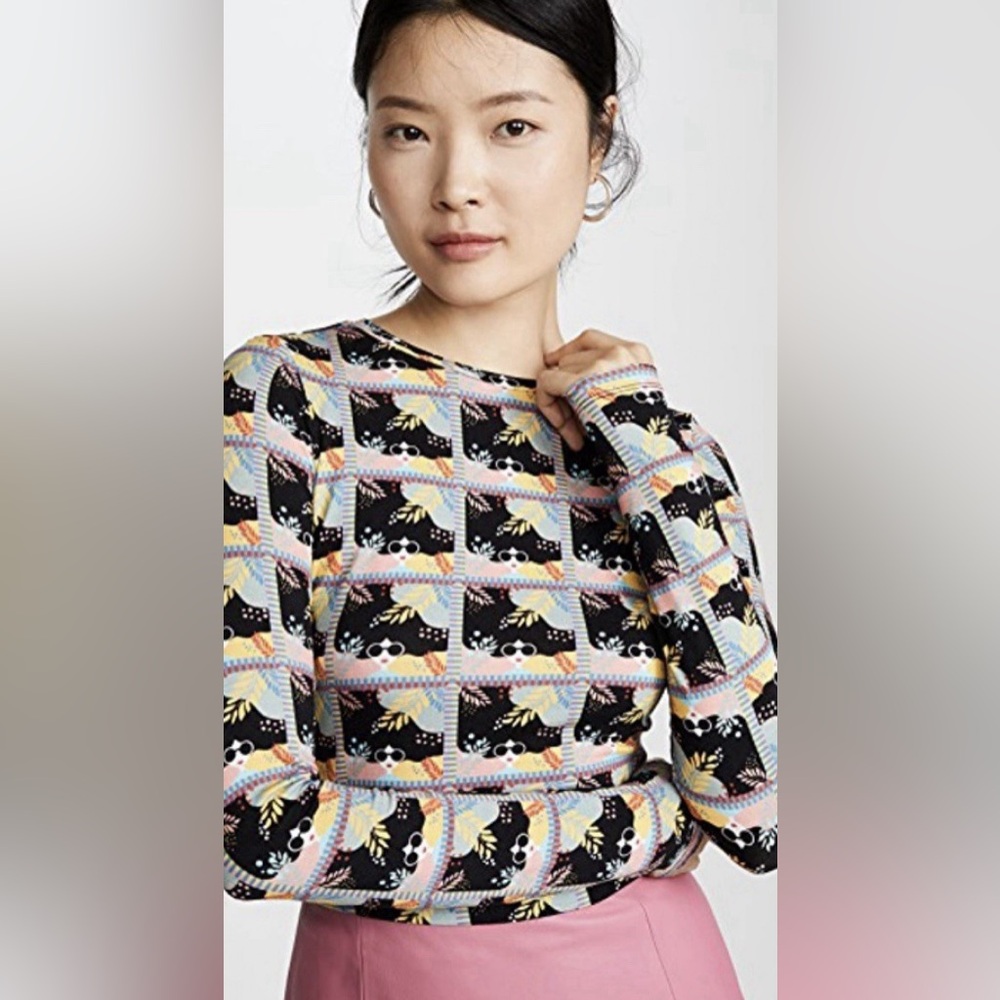 alice + olivia DELAINA long sleeve crop top Stace Face all over print size Sm